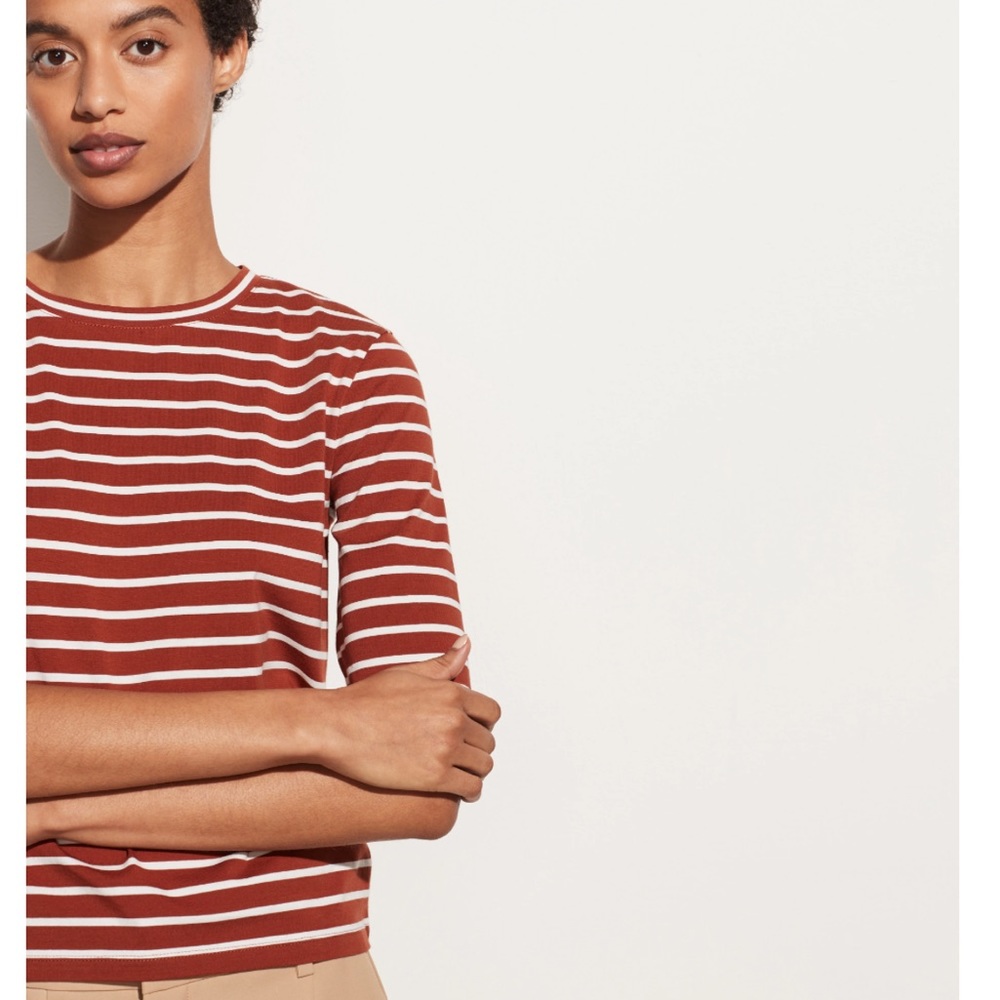 Vince || Vintage Stripe Elbow Sleeve Crew Shirt